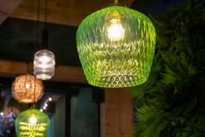 Photo warm handblown glass pendant light